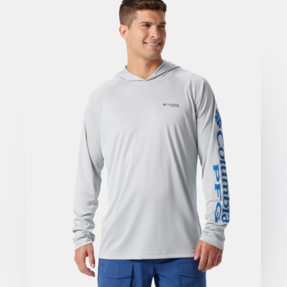 Columbia Other - Columbia Men’s PFG Terminal Tackle™ Hoodie Long Sleeve XL Cool Gray Vivid Blue